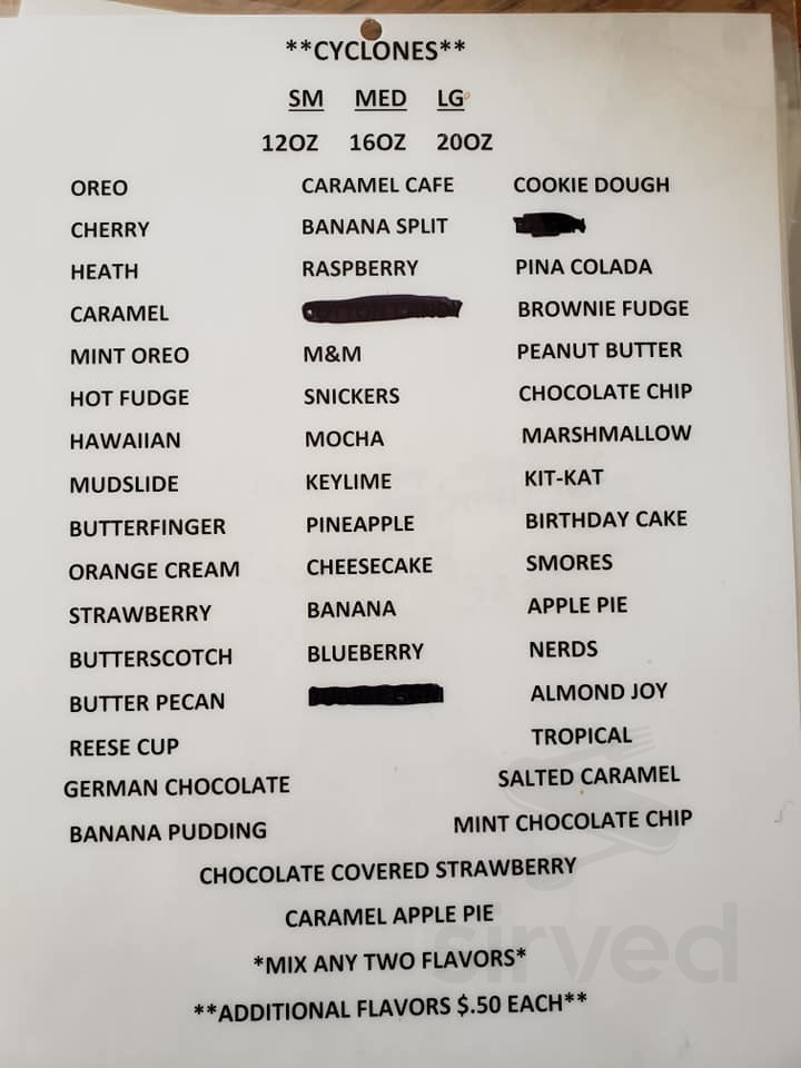 The Ice Cream Shoppe menu in Statesville, North Carolina, USA