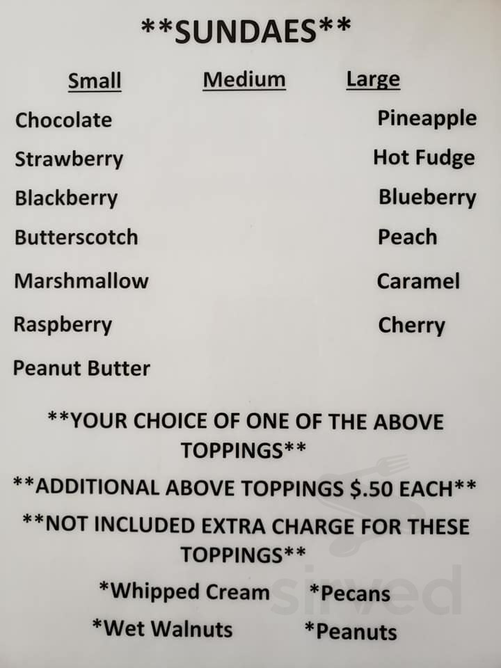 The Ice Cream Shoppe menu in Statesville, North Carolina, USA