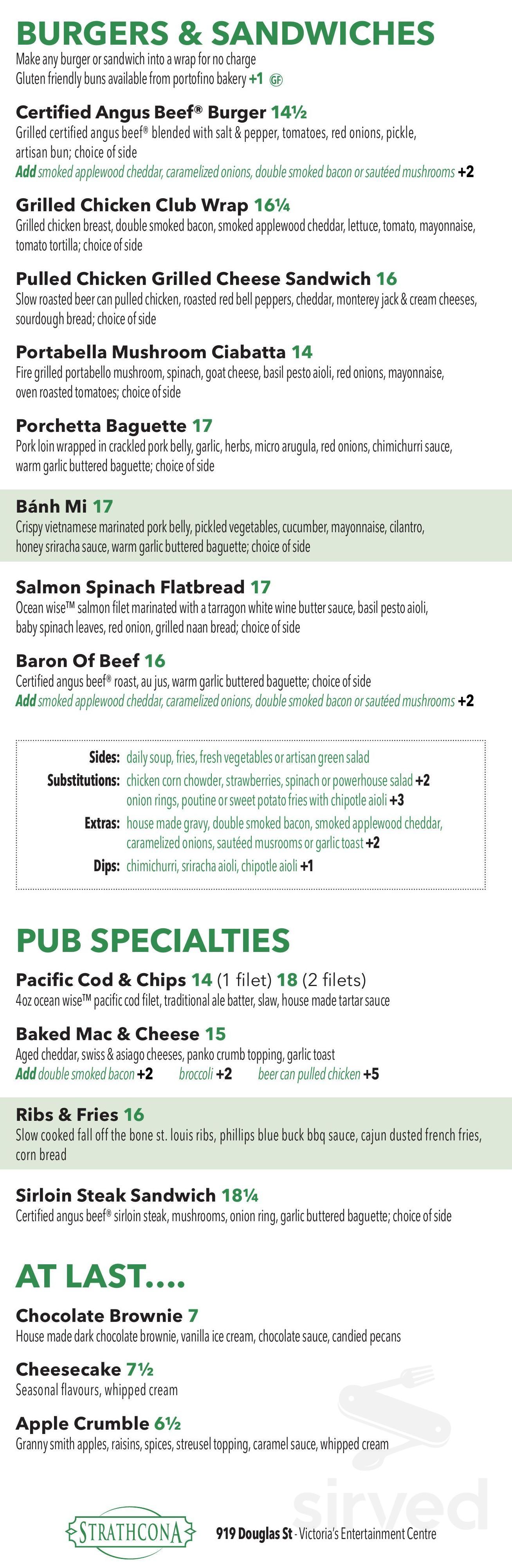 The Sticky Wicket Bar & Restaurant menu in Victoria, British Columbia