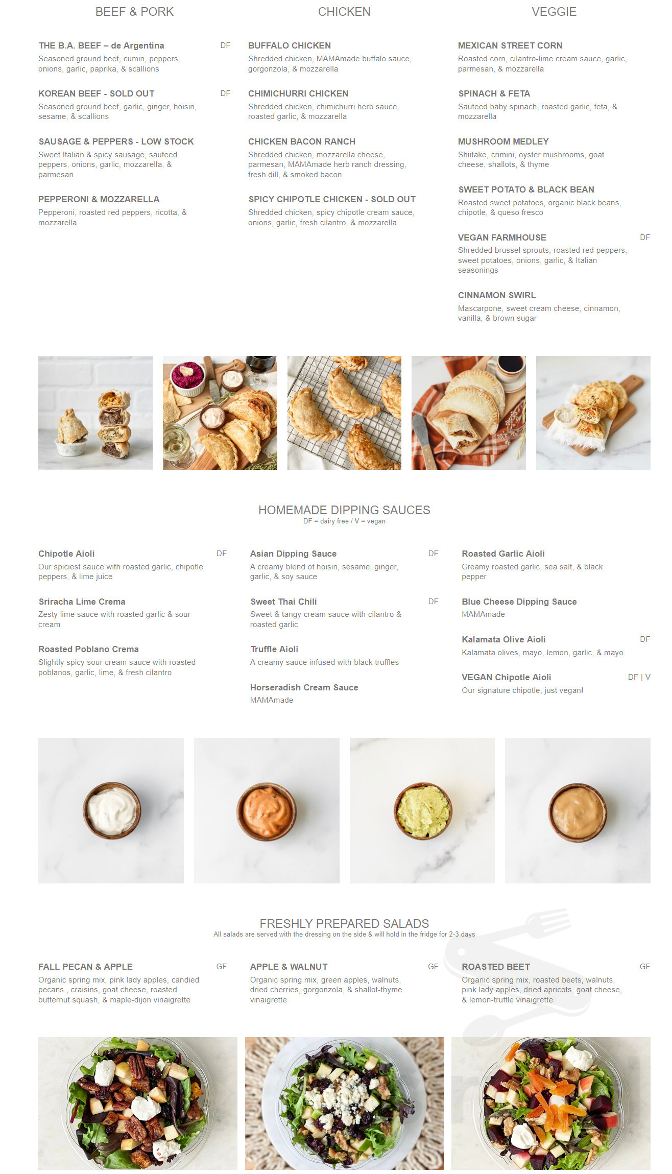 Empanada Mama menu in Doylestown, Pennsylvania