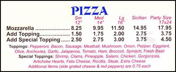 Wallingford Pizza House menu in Wallingford, Connecticut