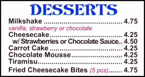Wallingford Pizza House dessert menu in Wallingford, Connecticut