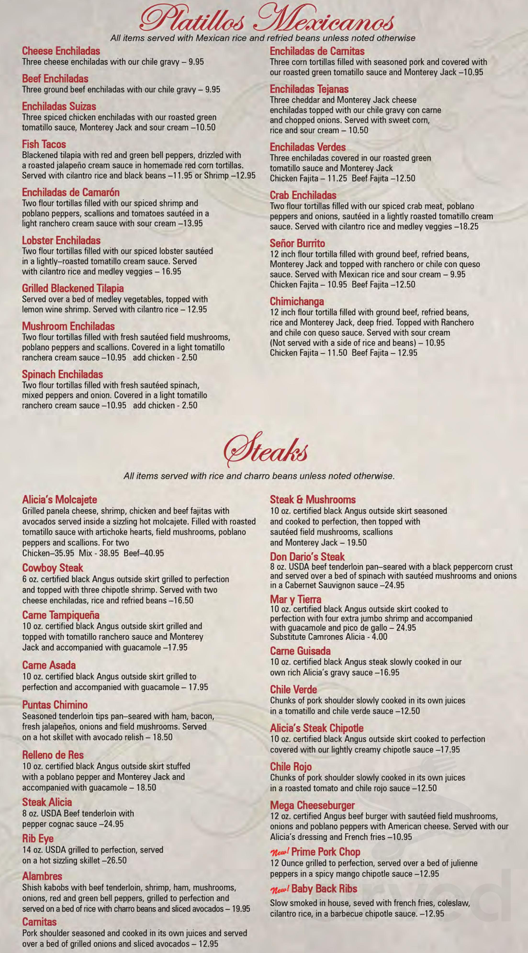 Lunch & All-Day Menu - Alicia's Mexican Grille