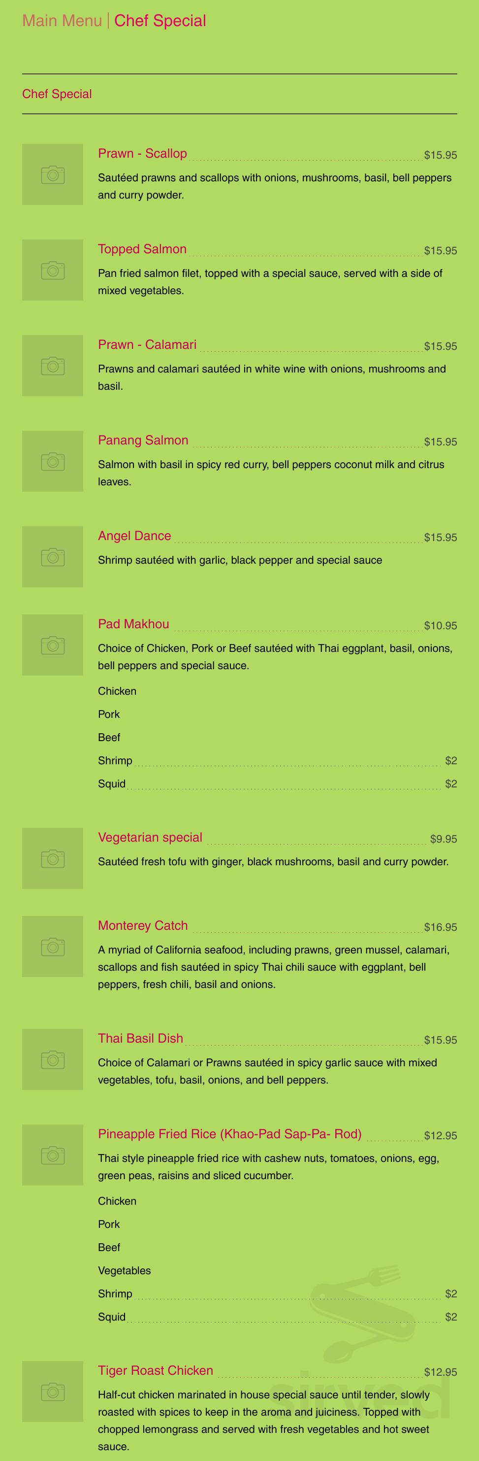 Thai Basil Restaurant menu in Sunnyvale, California, USA