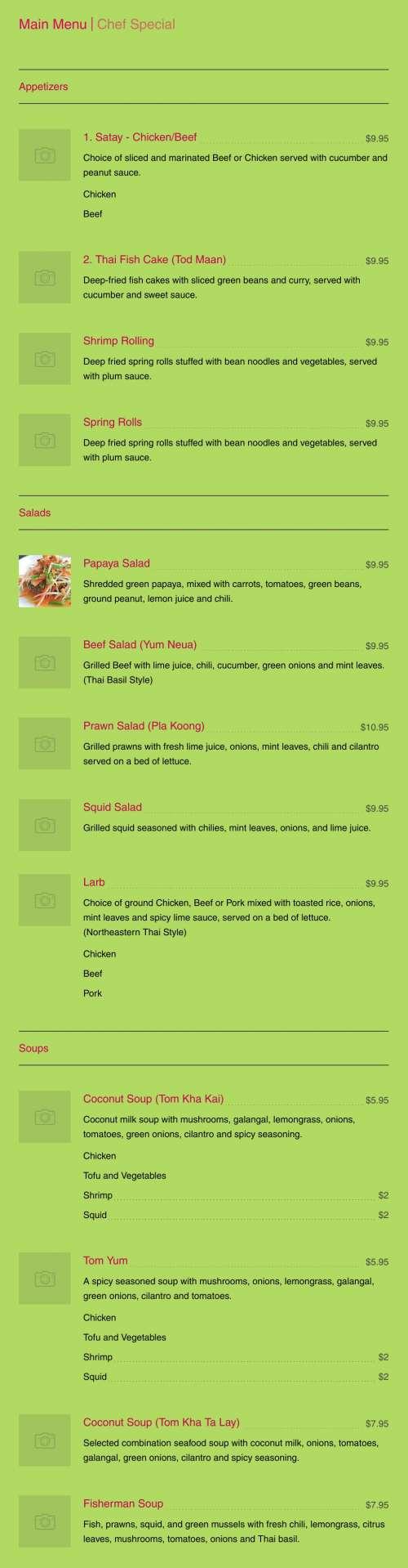 Thai Basil Restaurant menu in Sunnyvale, California, USA