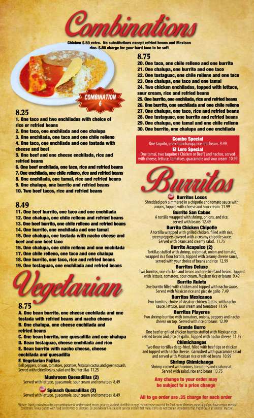 El Loro Mexican Restaurant menu in Chesapeake, Virginia, USA