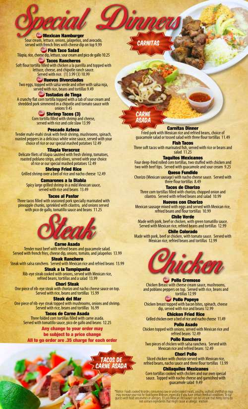 El Loro Mexican Restaurant menu in Chesapeake, Virginia, USA