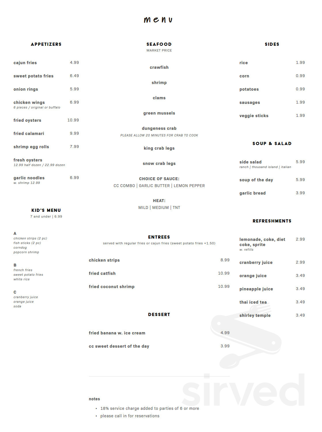 Claws And Craws menu in San Leandro, California