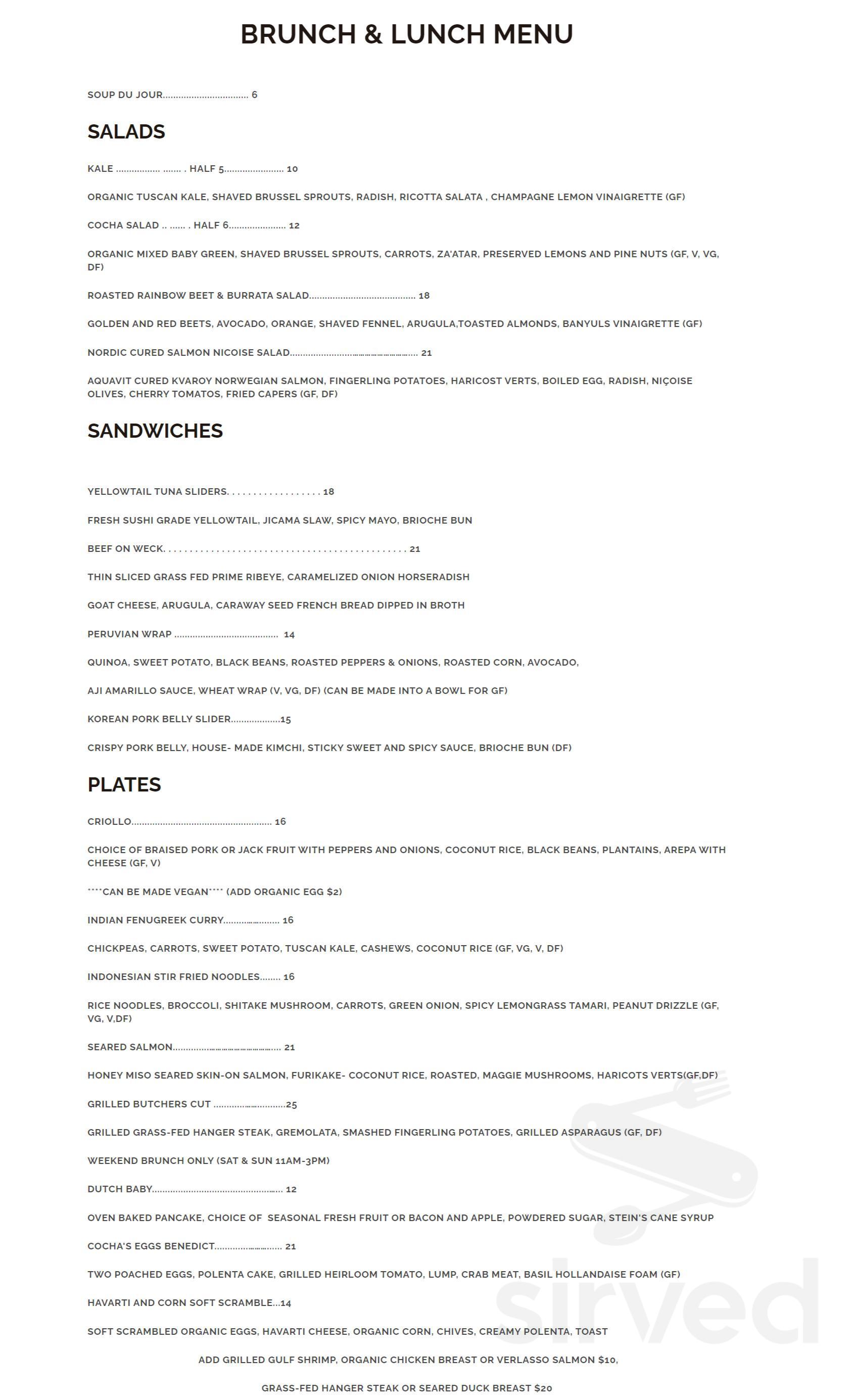 Menu - Baton Rouge LA's Cocha | Sirved