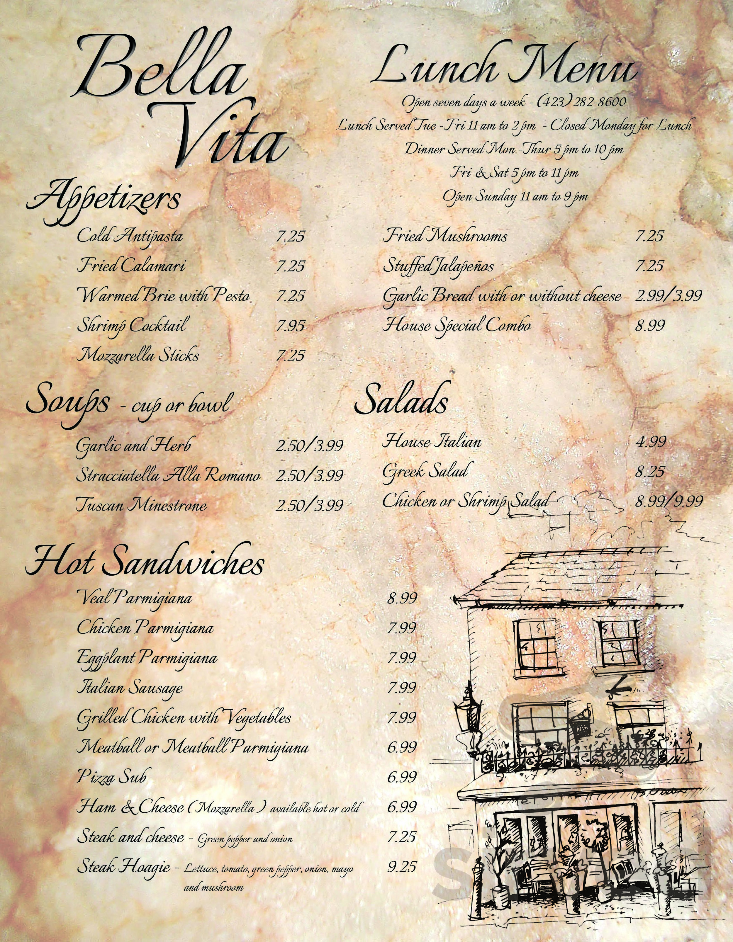 Menu - Johnson City TN's Bella Vita | Sirved