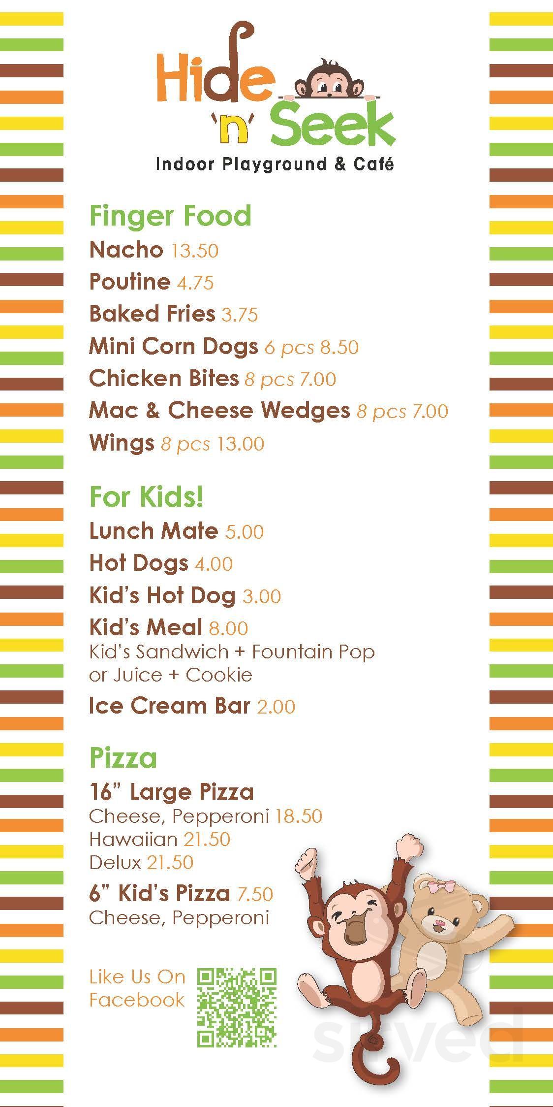 Menu - Edmonton AB's Hide N Seek Indoor Playground & Cafe | Sirved