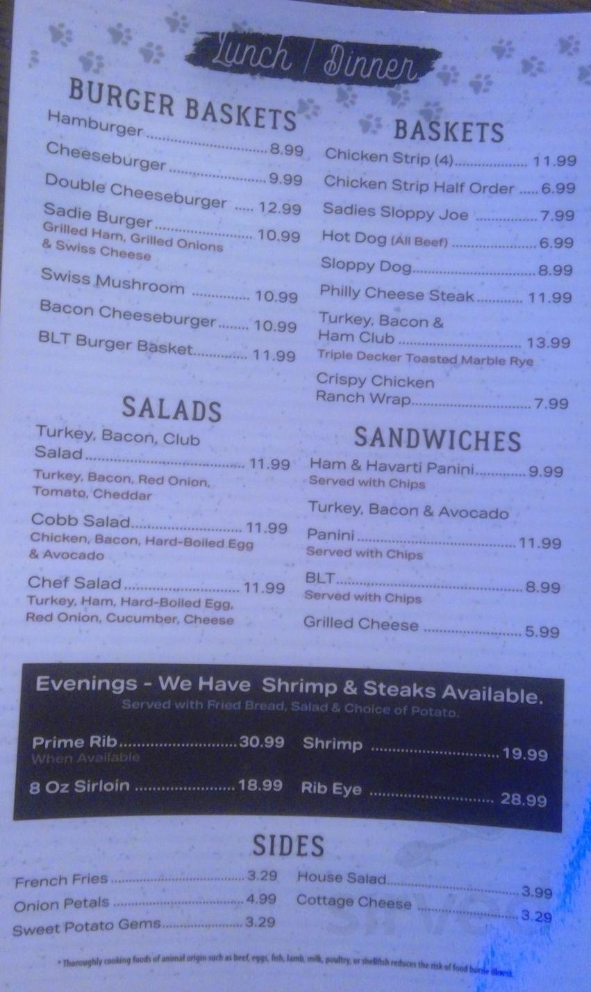 SADIES menu in Elm Creek, Nebraska, USA