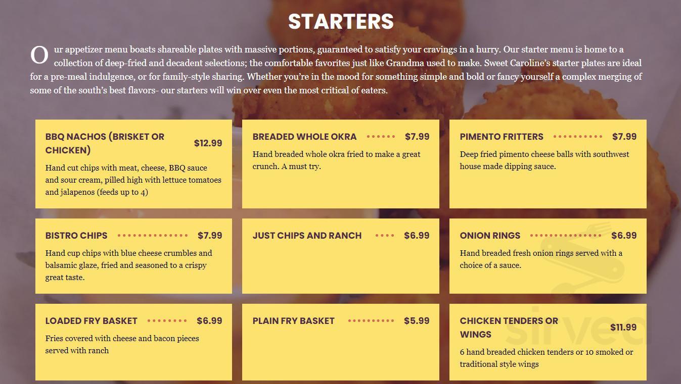 Sweet Caroline's BBQ menus in McConnells, South Carolina, United States