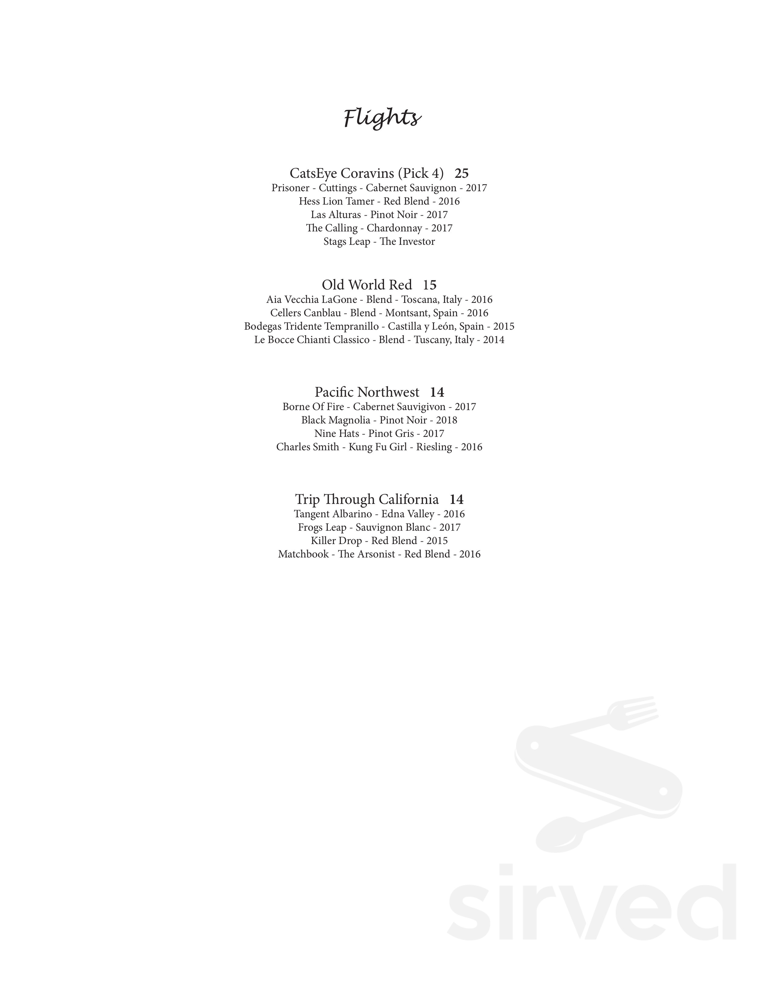 CatsEye menu in Ottawa, Illinois, USA