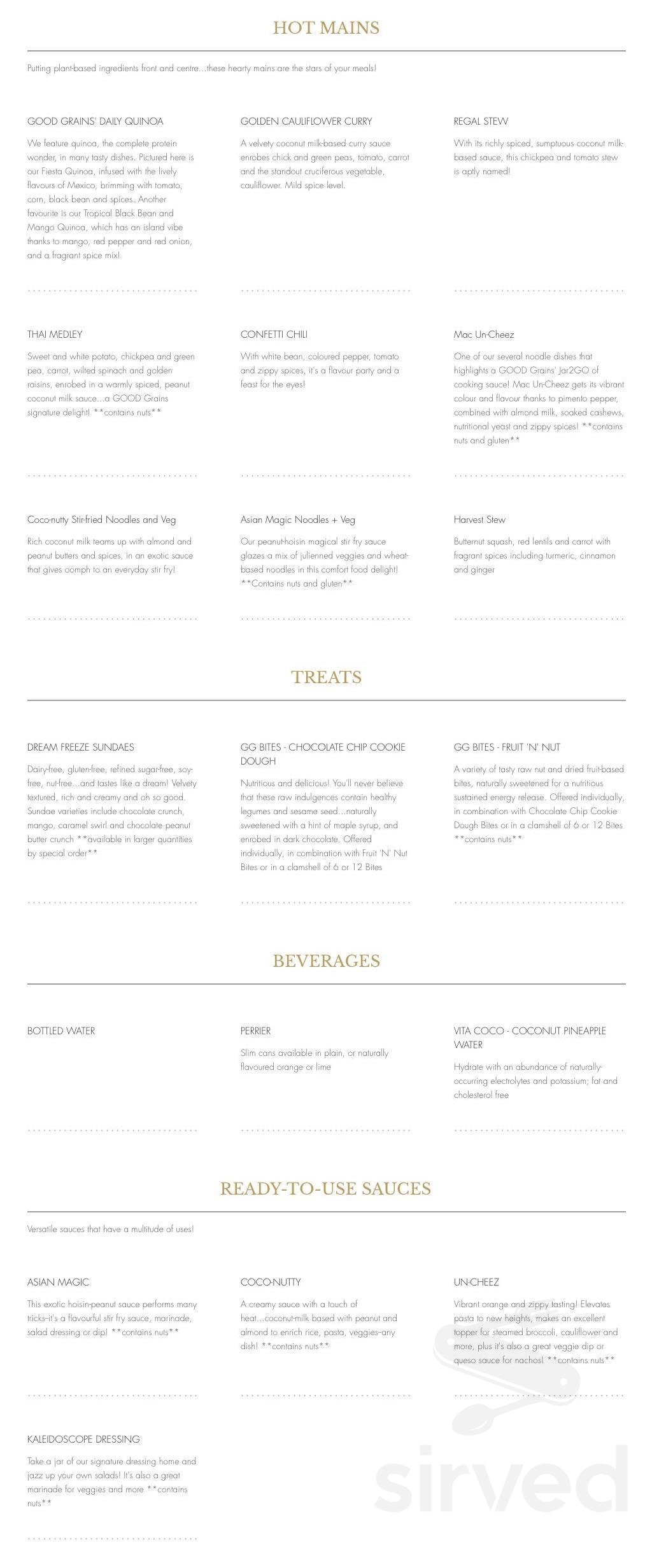 Good Grains menu in Etobicoke, Ontario