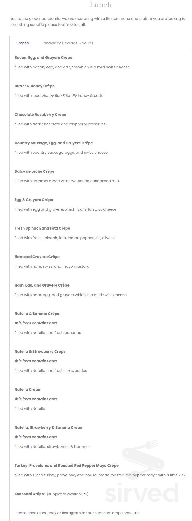 Helena's Chocolate Café and Crêperie menu in Carlisle, Pennsylvania, USA