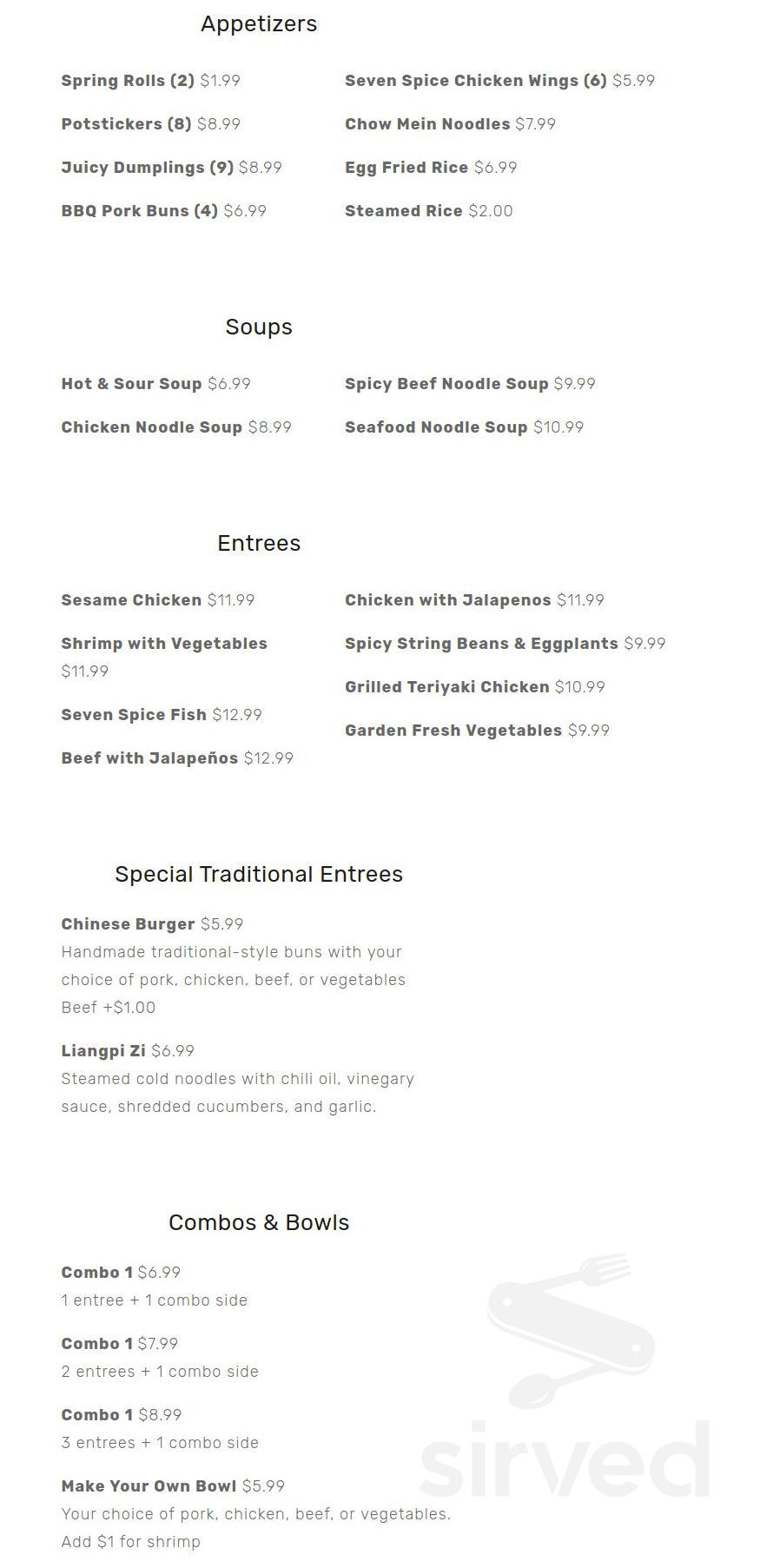 Seven Spice Kitchen menu in Newbury Park, California