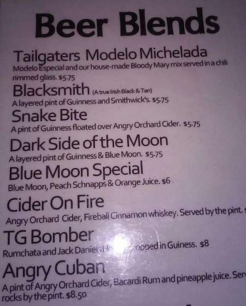 Tailgaters Sports Bar & Grill menu in Brentwood, California, USA