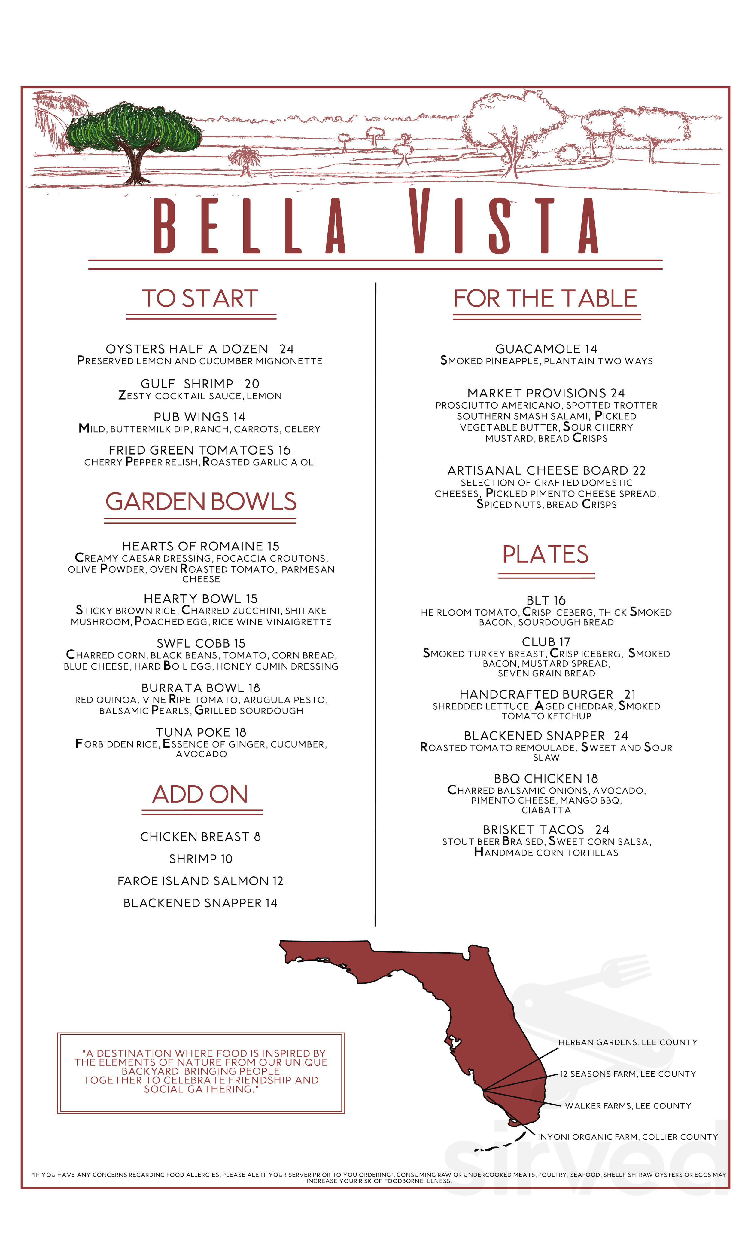 Bella Vista Lounge Menu In Naples Florida USA