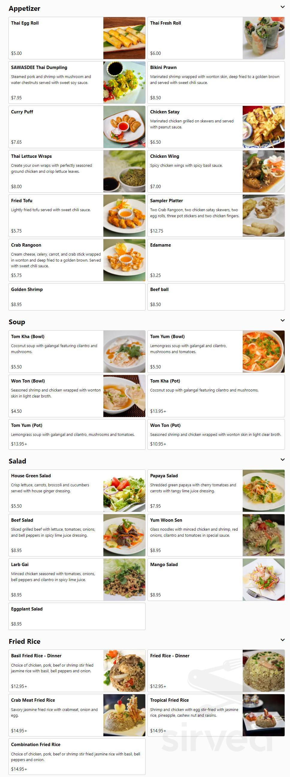 Menu - Norfolk VA's Sawasdee Thai Cuisine | Sirved