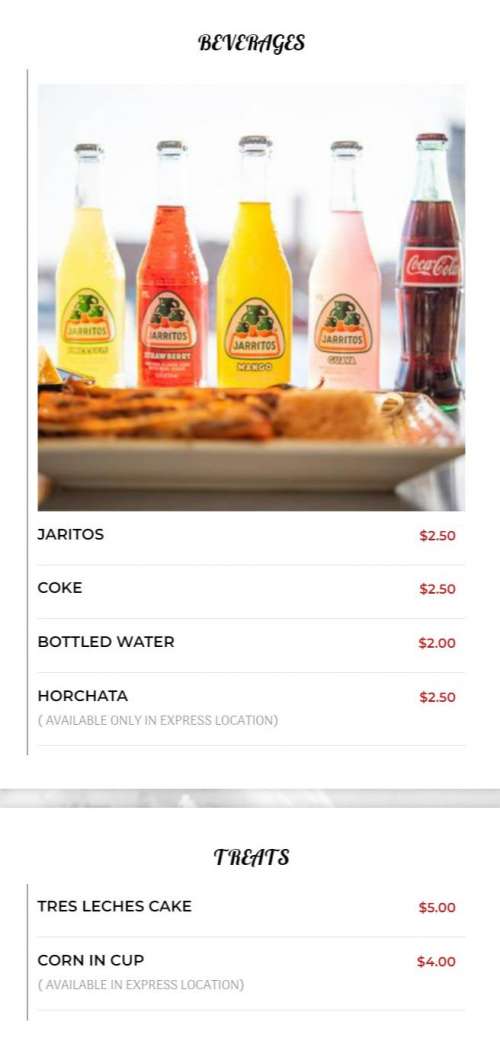 Corona's Tacos menu in Rochester, Minnesota, USA