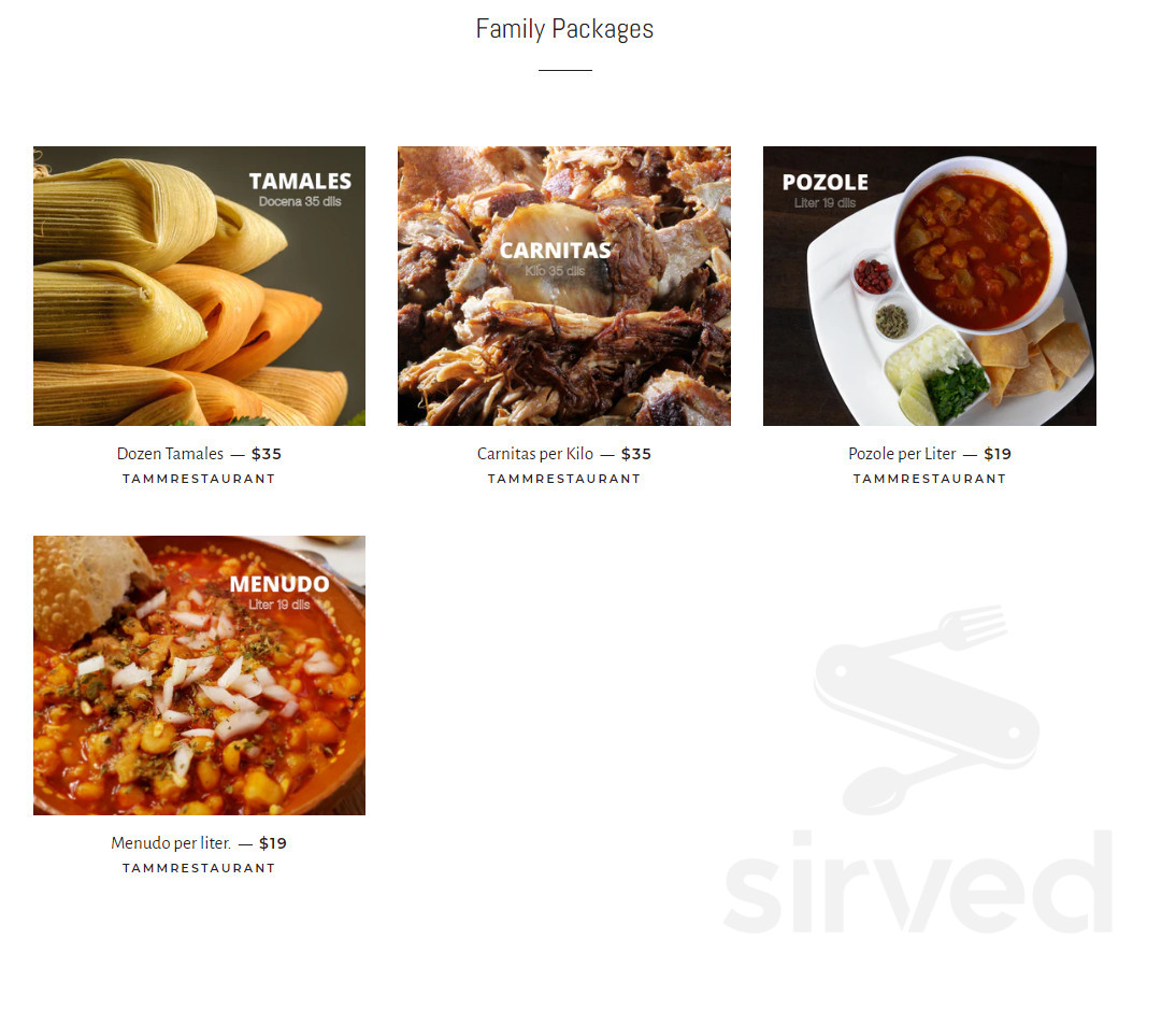 TAMM Mexican Restaurant menu in Kelowna, British Columbia, Canada