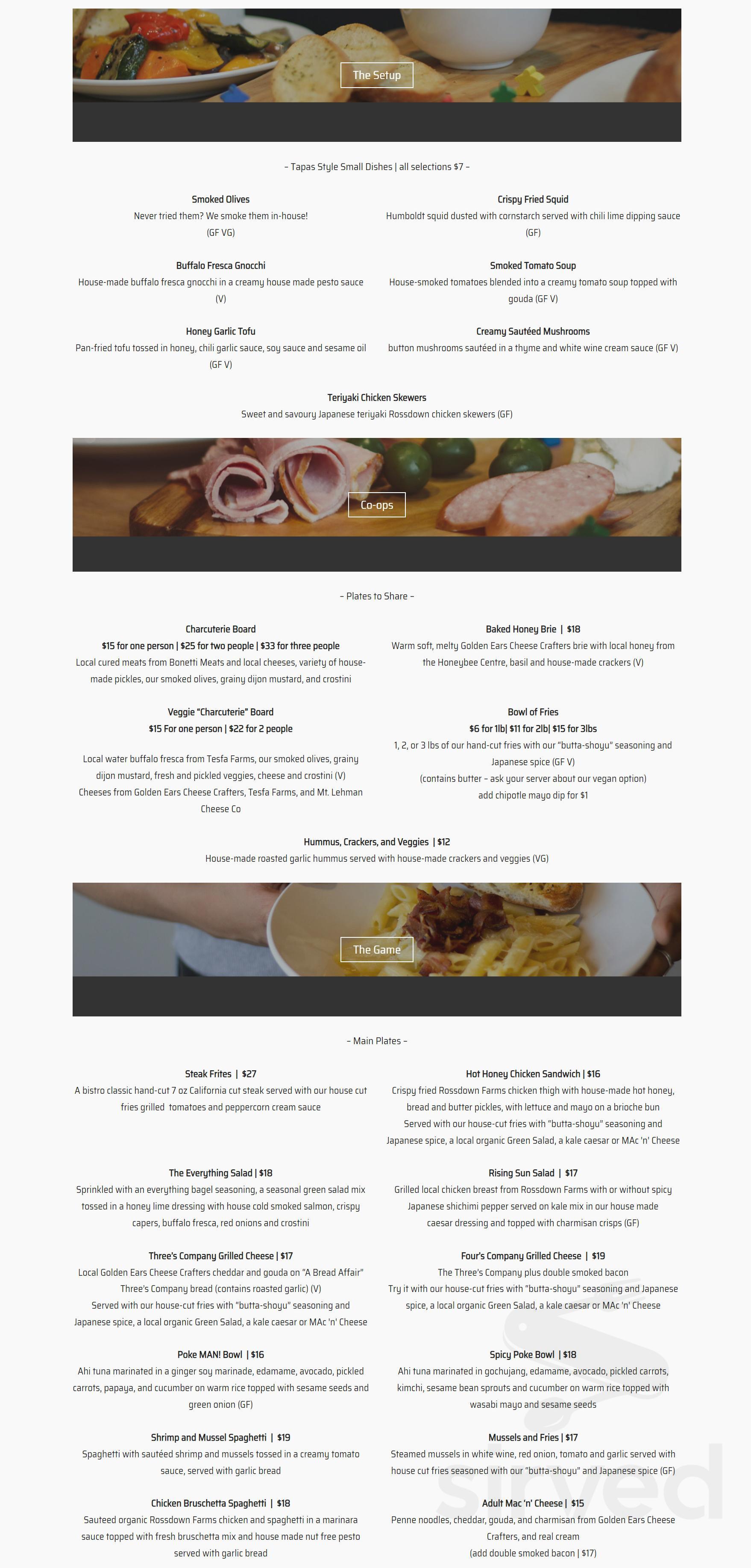 The Raving Gamer Bistro menu in Langley, British Columbia