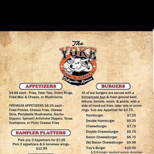 The Yoke Bar and Grill menu in Coffeyville, Kansas, USA