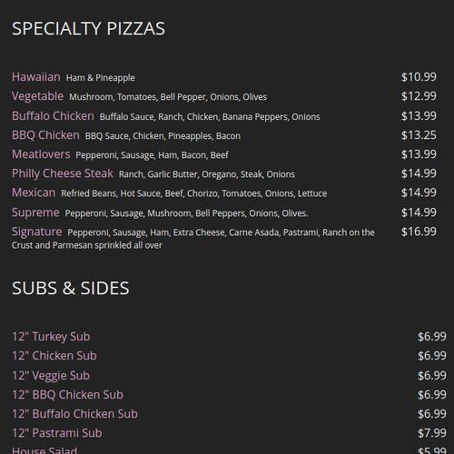 Gridiron Pizza menu in Victorville, California, USA