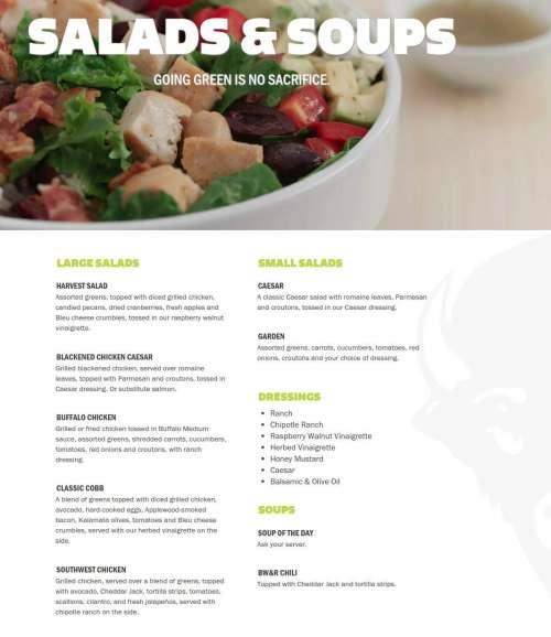 Wings and Rings menu in Arlington, Texas, USA