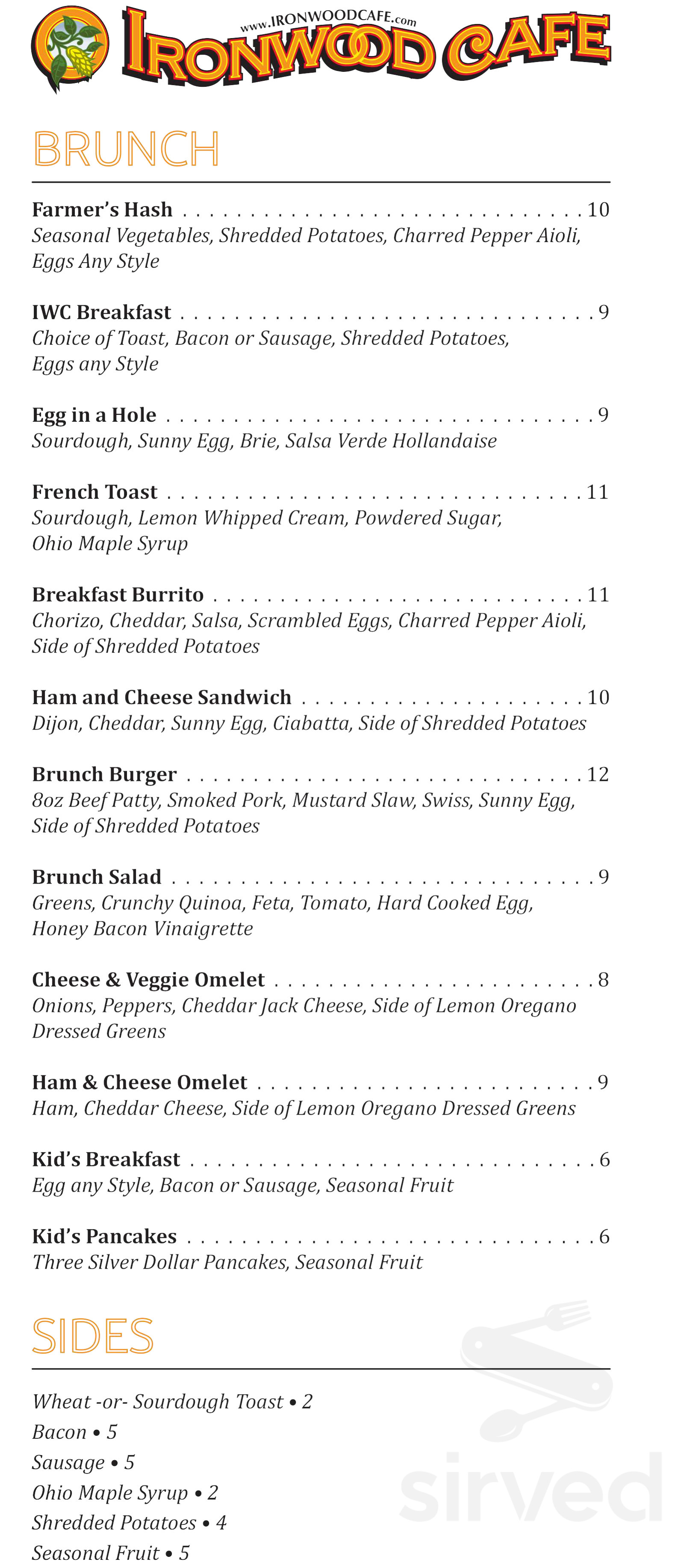 Ironwood Cafe Westlake menu in Westlake, Ohio, USA