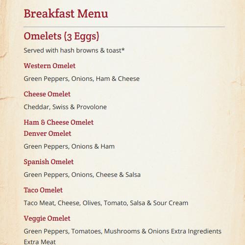 Kountry Korner Café menu in Bozeman, Montana, USA