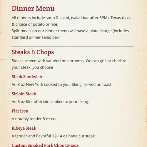 Kountry Korner Café menu in Bozeman, Montana, USA