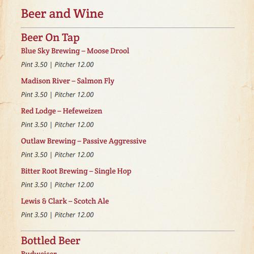 Kountry Korner Café menu in Bozeman, Montana, USA