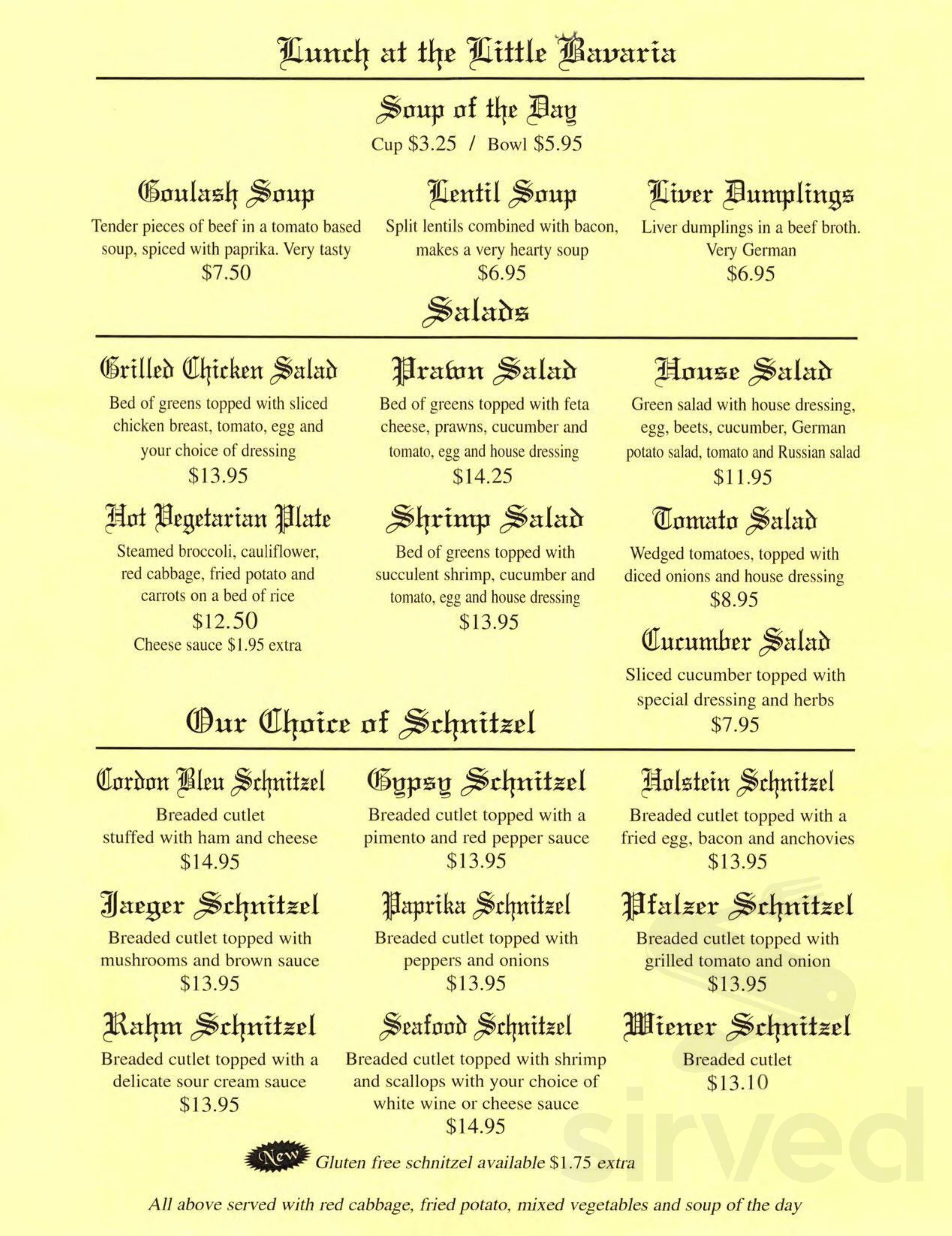 Little Bavaria Restaurant lunch menu in Port Alberni, British Columbia