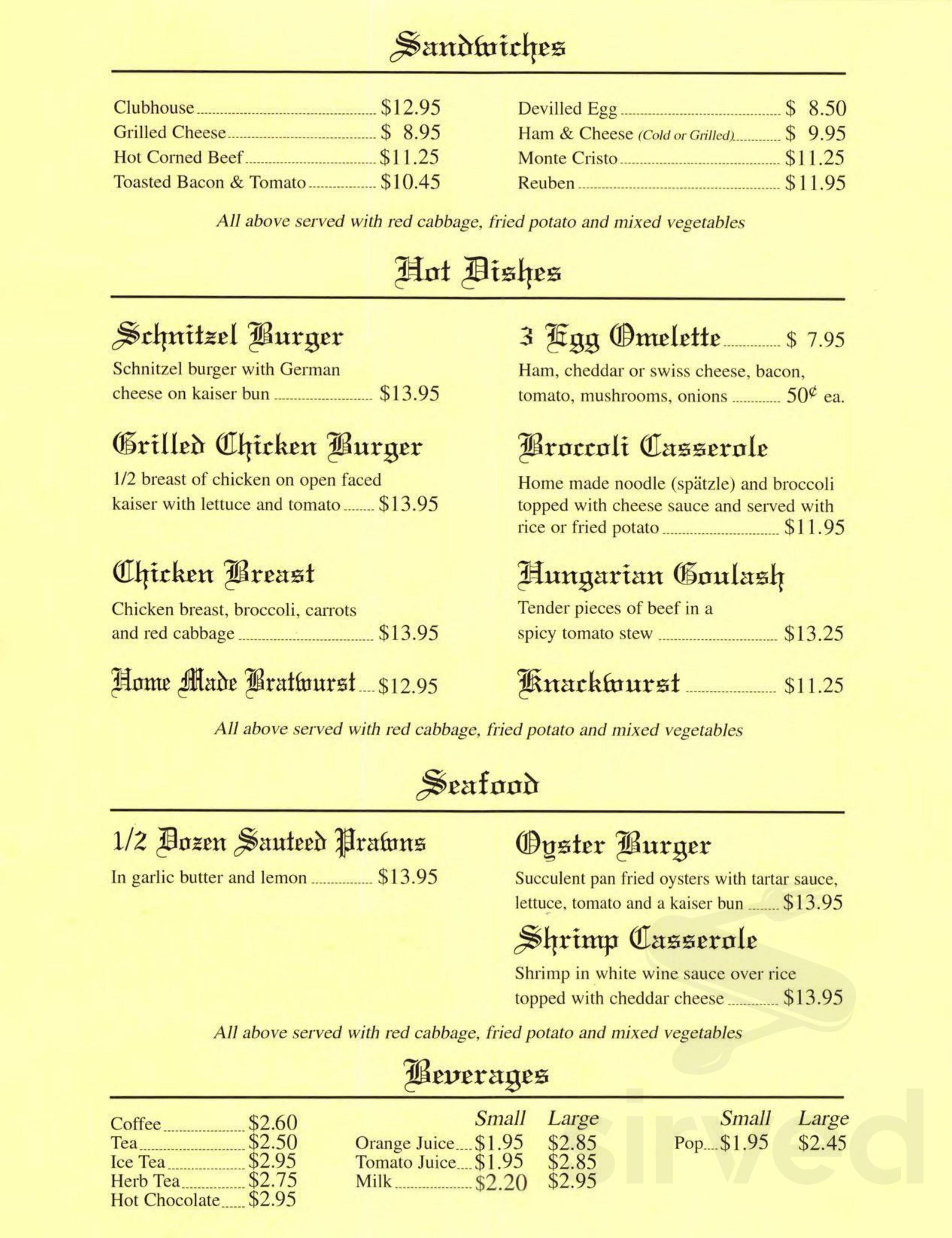 Little Bavaria Restaurant lunch menu in Port Alberni, British Columbia