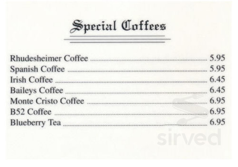 Little Bavaria Restaurant drink menu in Port Alberni, British Columbia