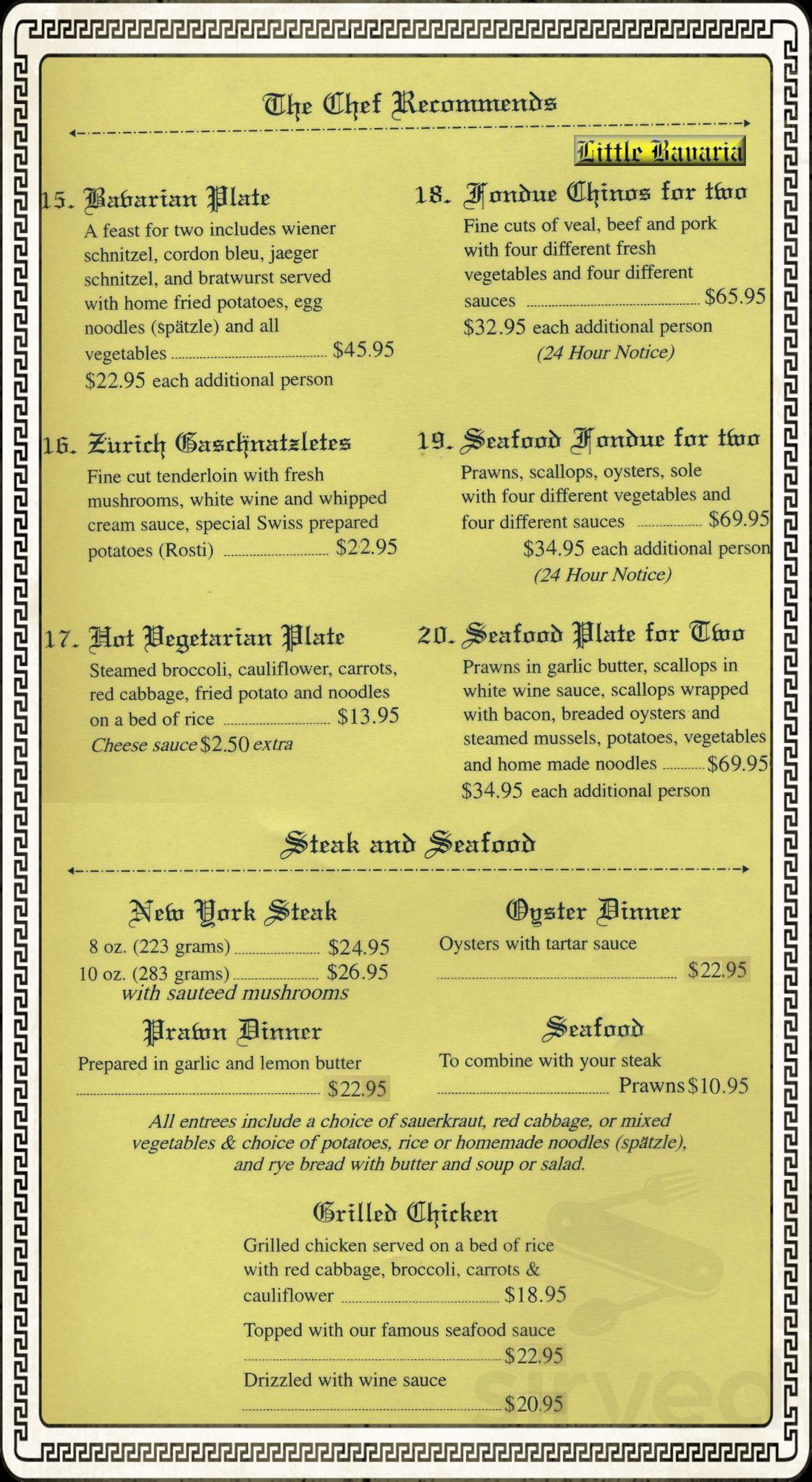 Little Bavaria Restaurant menu in Port Alberni, British Columbia
