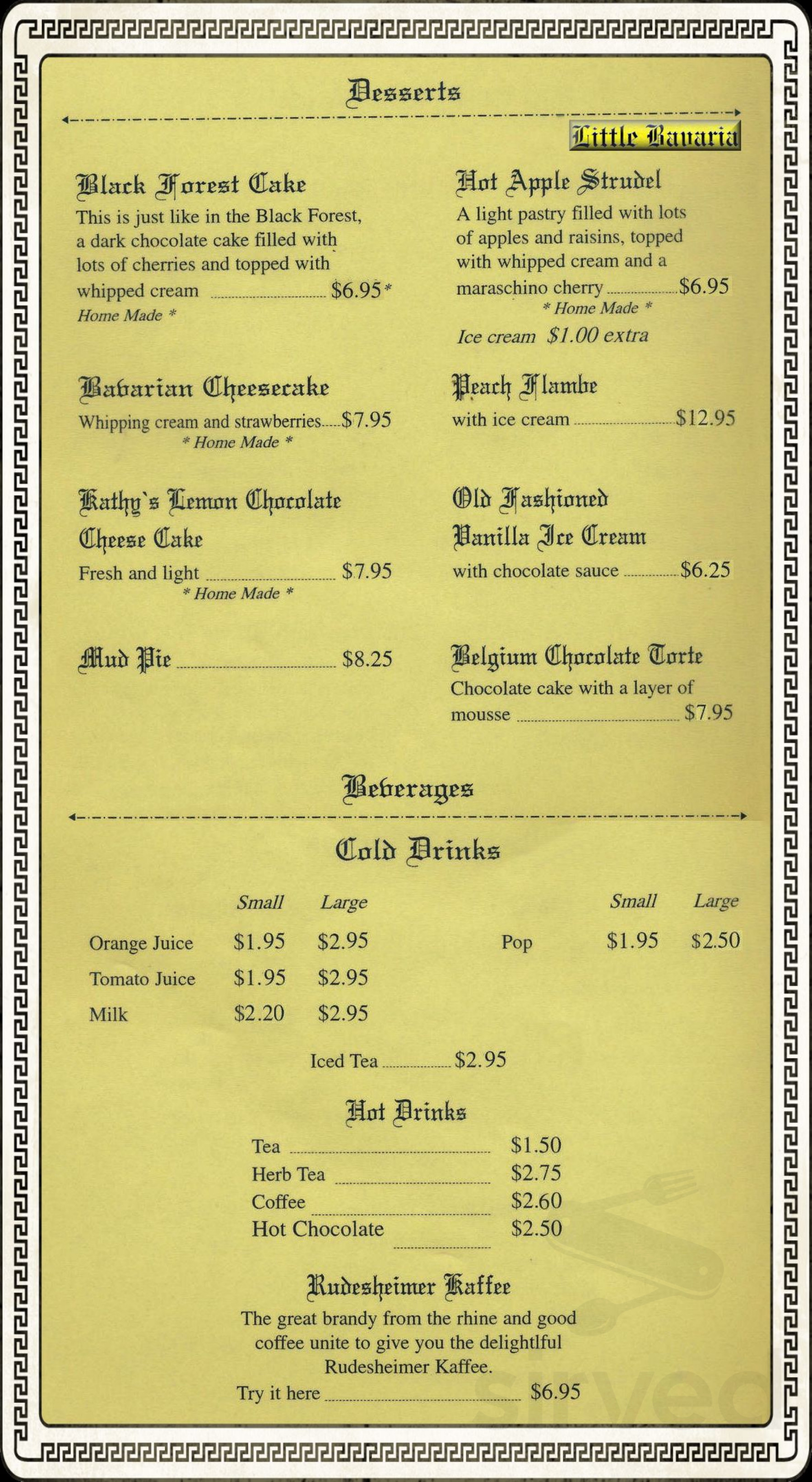 Little Bavaria Restaurant menu in Port Alberni, British Columbia
