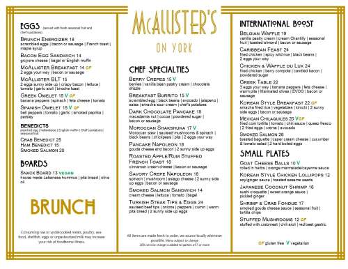 McAllister's on York menu in Hanover, Pennsylvania, USA