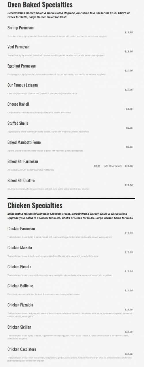 Delmar Pizza & Pasta menu in Delmar, Delaware, USA