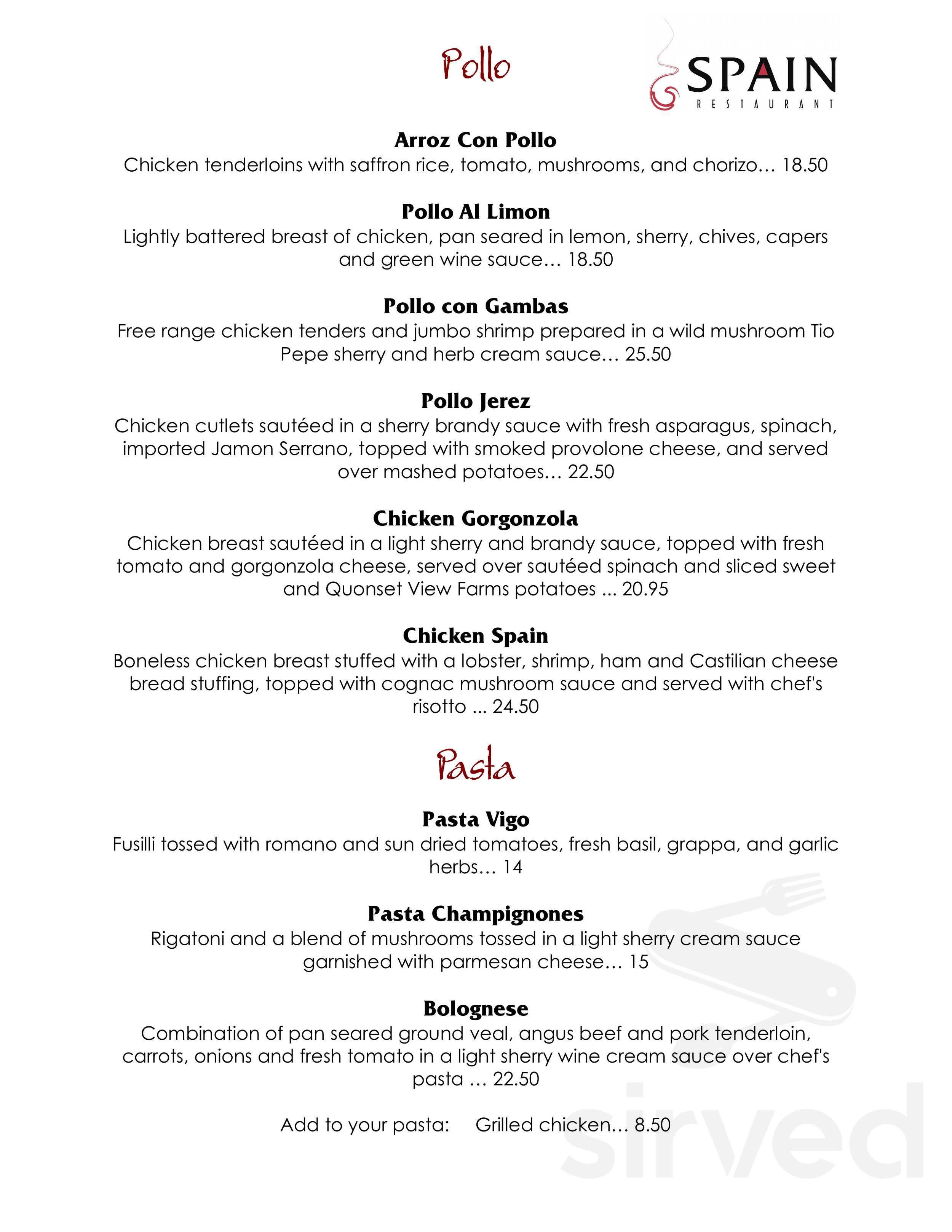 Spain Restaurant menus in Cranston, Rhode Island, United States