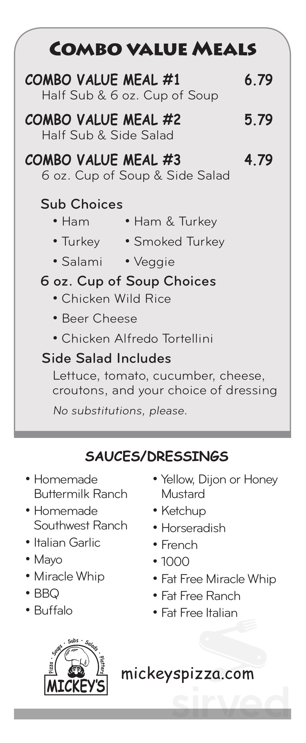 Mickey's Pizza & Subs menus in Brainerd, Minnesota, United States