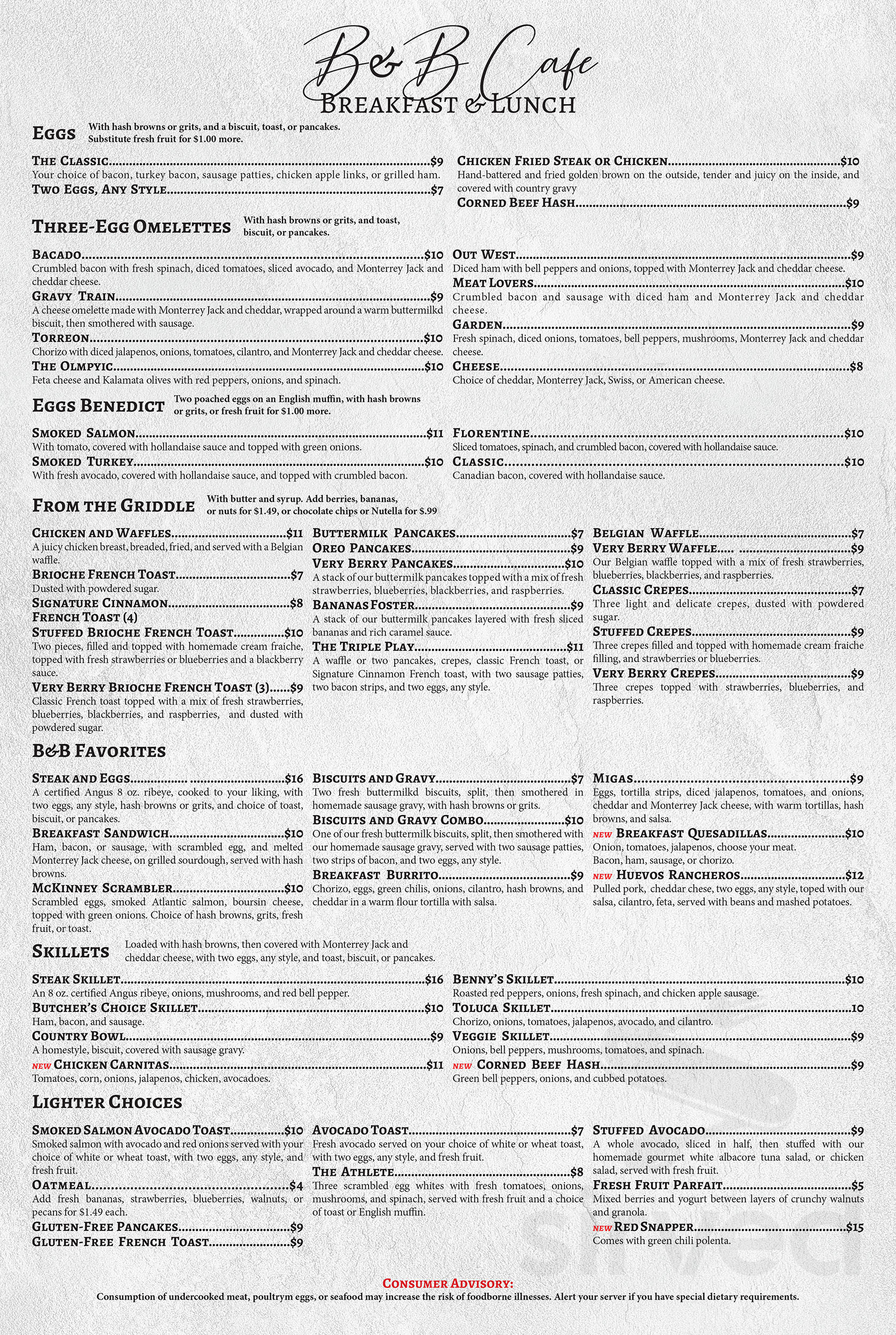 Menu for B&B Cafe in McKinney, TX | Sirved