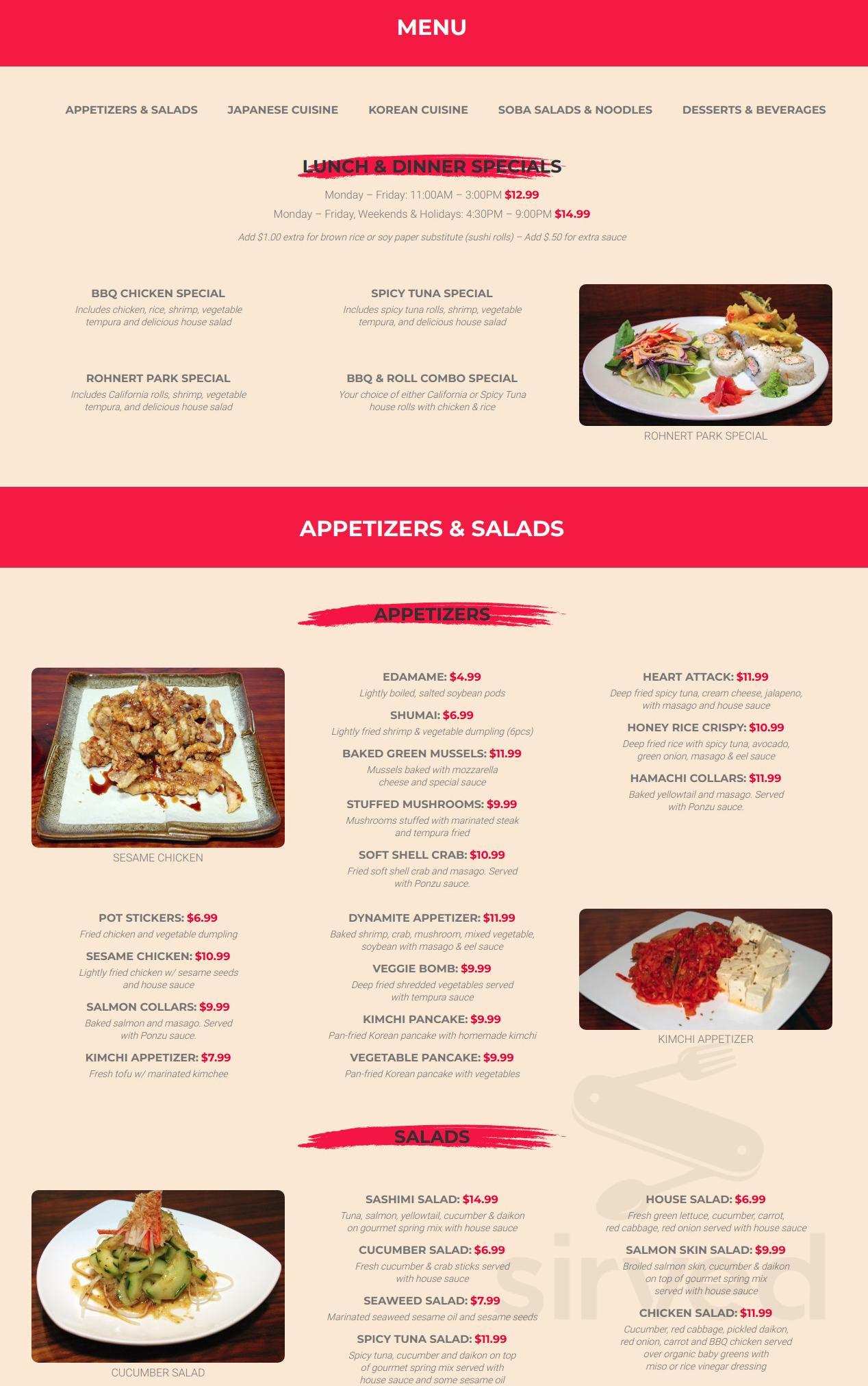 Honey Cuisine menu in Rohnert Park, California, USA