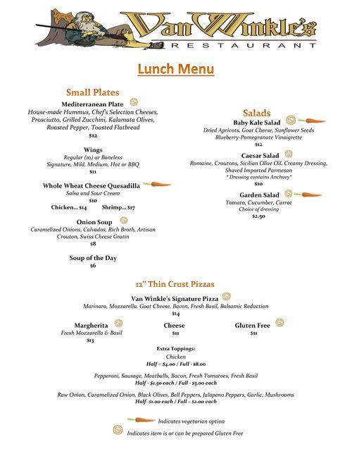 Van Winkles menu in Hunter, New York, USA