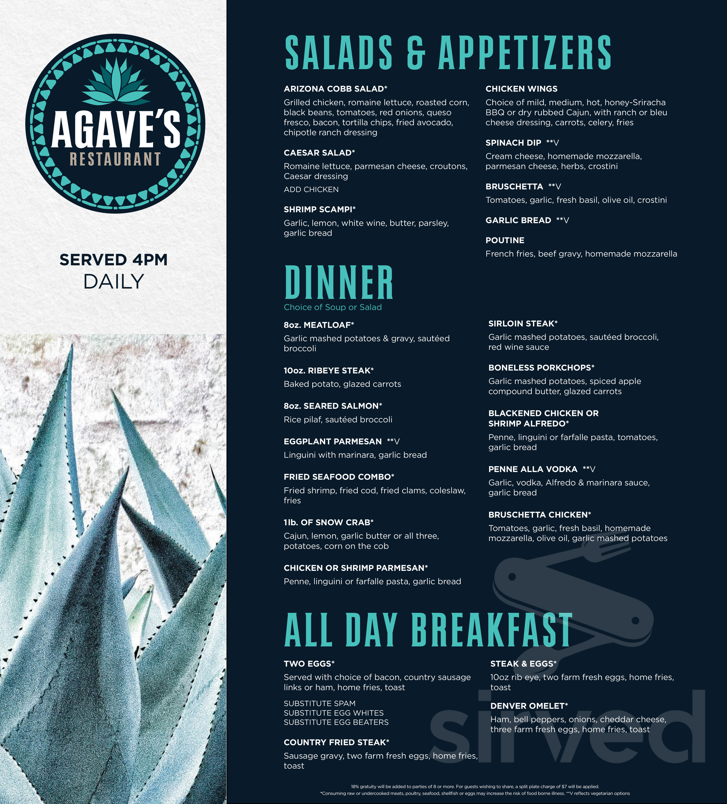 Menu for Agave's Restaurant at Harrah's Ak Chin in Maricopa, AZ | Sirved