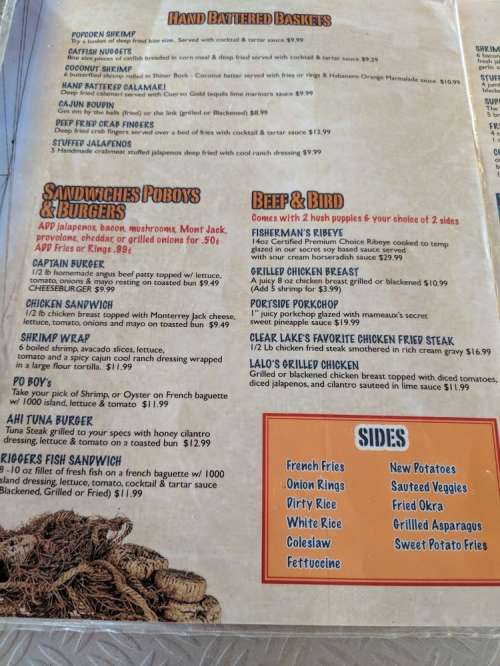 Outriggers Seafood Grill & Bar menu in Seabrook, Texas, USA