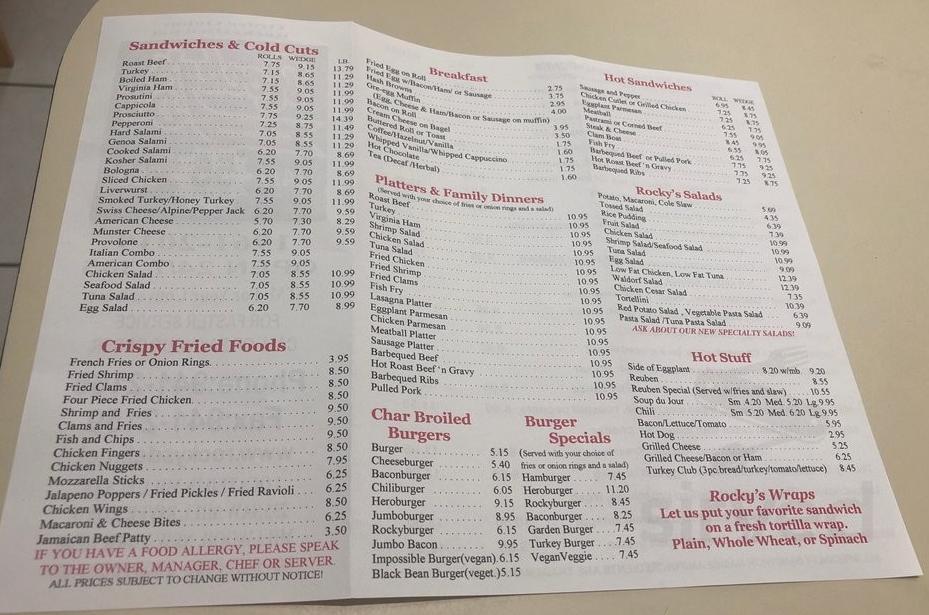 Rocky's Millwood Deli menus in Millwood, New York, United States