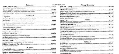 Piacére Ristorante Italiano Menu - Cloverdale, California | Sirved